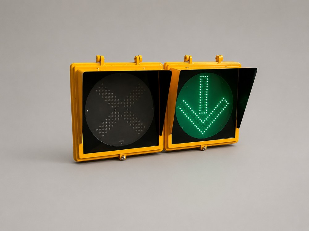 Grupo Focal Reversível a LED 2x300mm - indicação seta verde